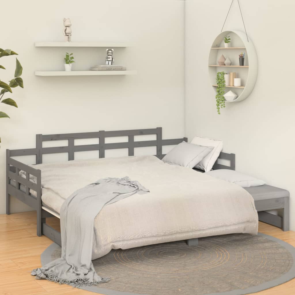 Slaapbank Uitschuifbaar Massief Grenenhout Grijs 2X(90X190) Cm