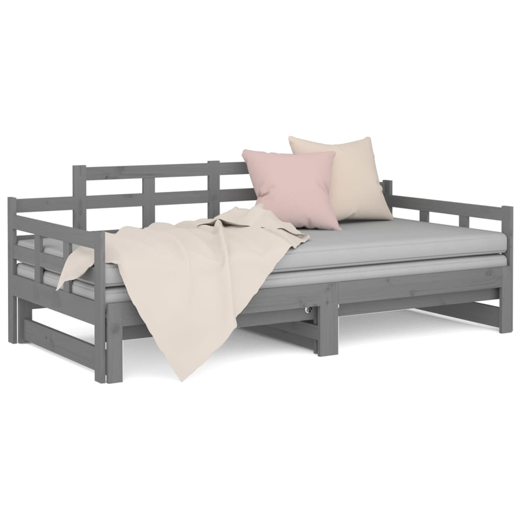 Slaapbank Uitschuifbaar Massief Grenenhout Grijs 2X(90X190) Cm