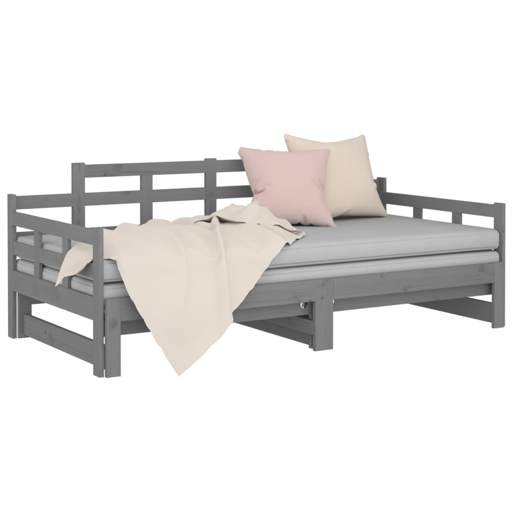 Slaapbank Uitschuifbaar Massief Grenenhout Grijs 2X(90X190) Cm