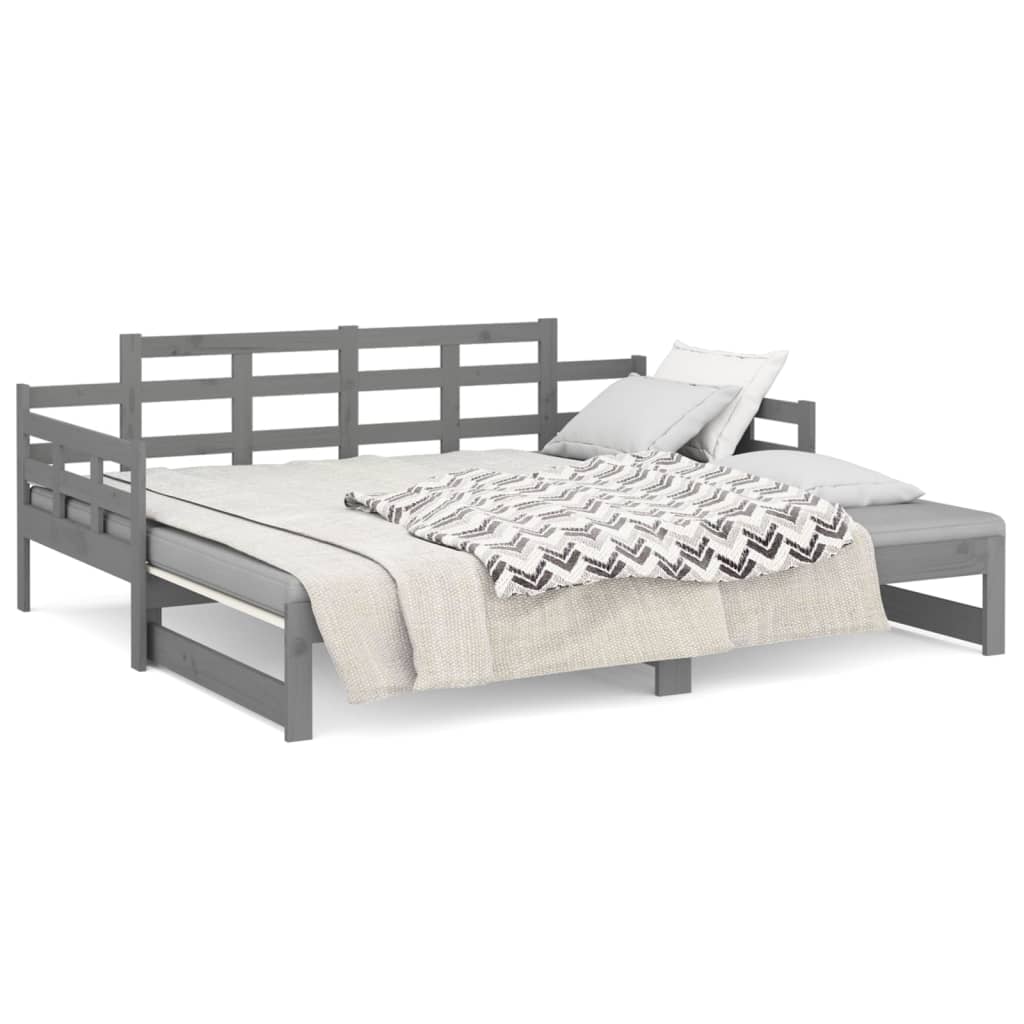 Slaapbank Uitschuifbaar Massief Grenenhout Grijs 2X(90X190) Cm
