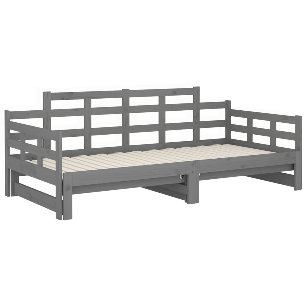 Slaapbank Uitschuifbaar Massief Grenenhout Grijs 2X(90X190) Cm