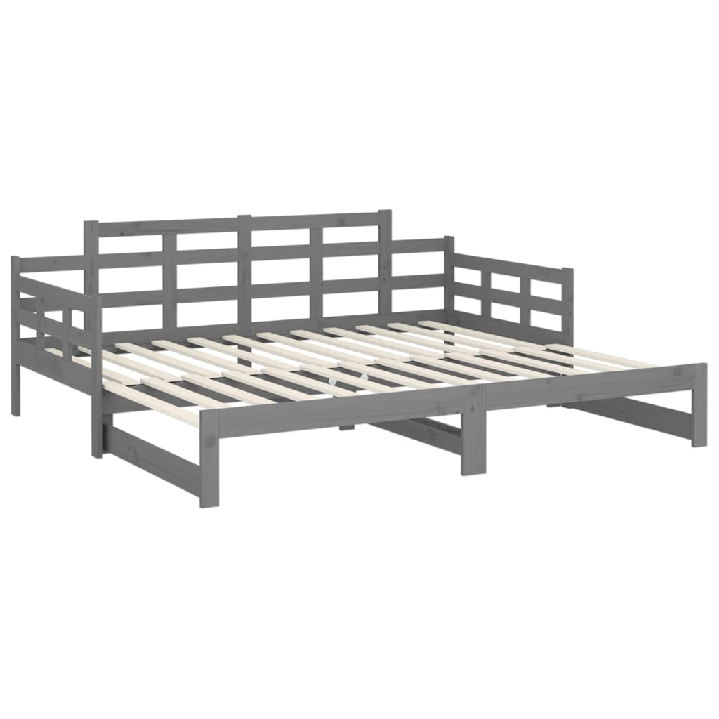 Slaapbank Uitschuifbaar Massief Grenenhout Grijs 2X(90X190) Cm