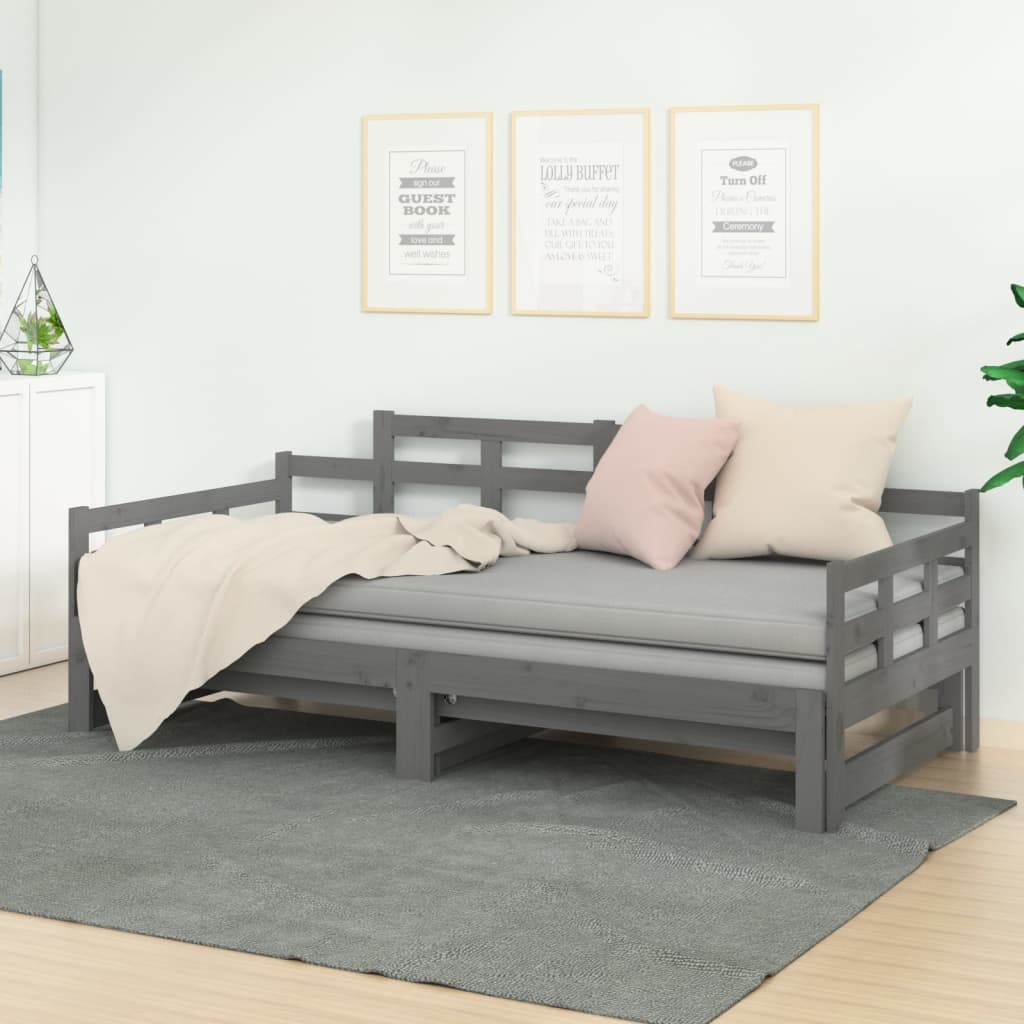 Slaapbank Uitschuifbaar Massief Grenenhout Grijs 2X(90X190) Cm