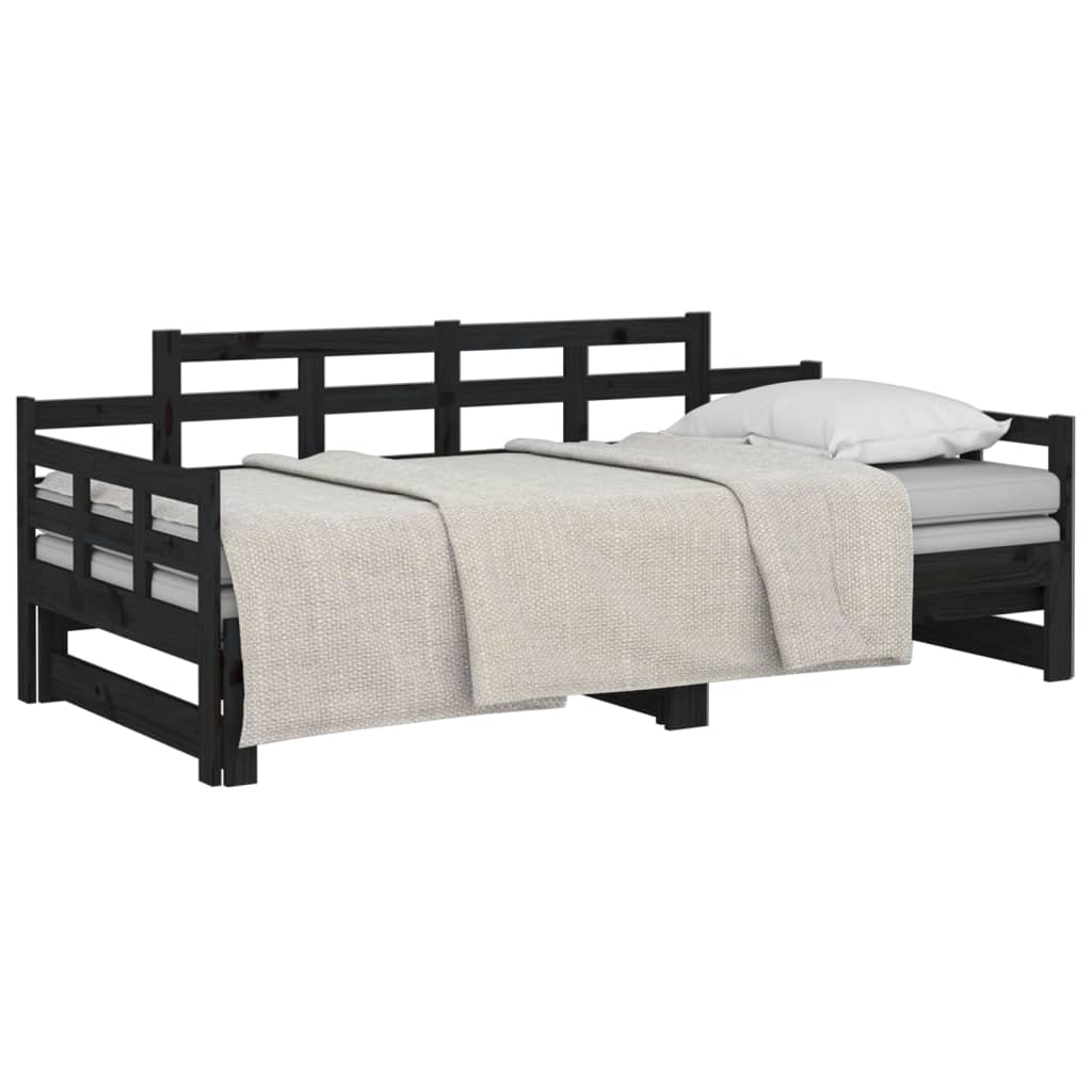 Slaapbank Uitschuifbaar Massief Grenenhout Zwart 2X(90X190) Cm
