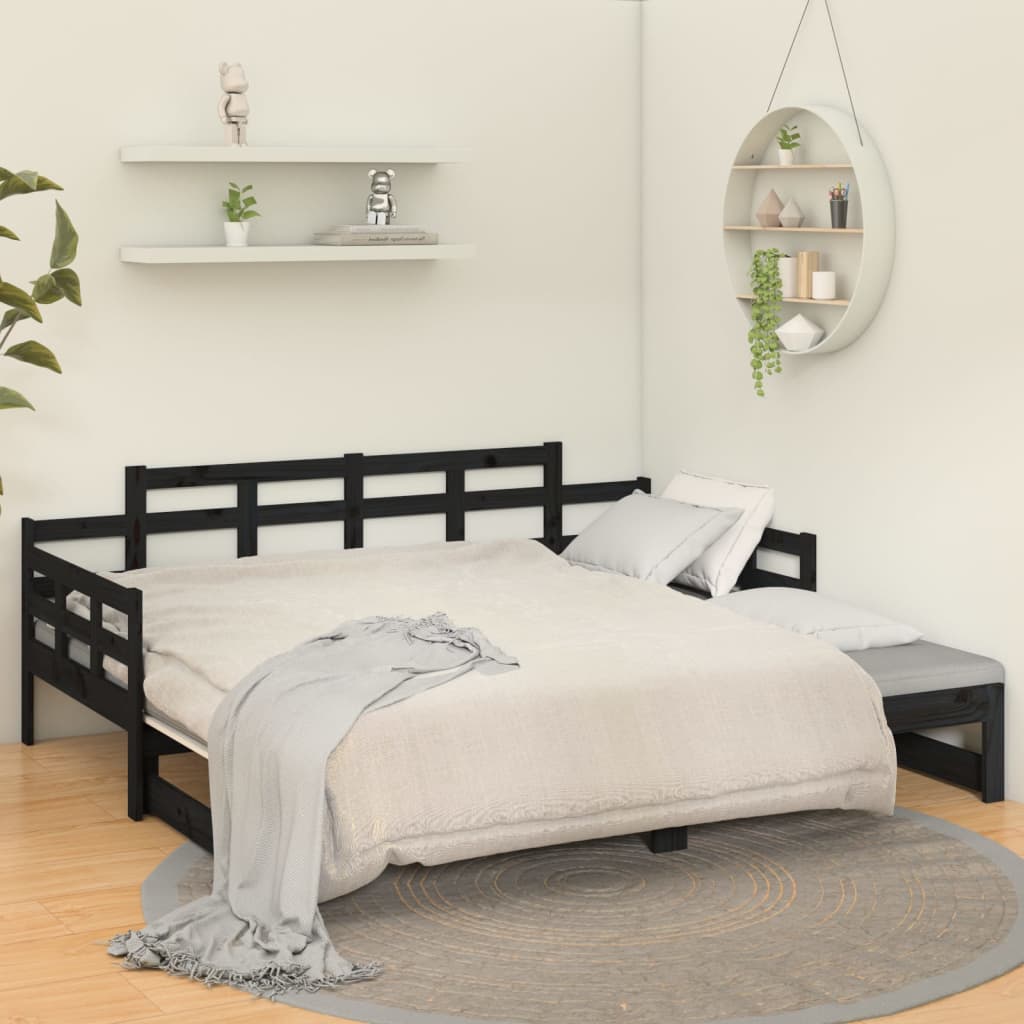 Slaapbank Uitschuifbaar Massief Grenenhout Zwart 2X(90X190) Cm