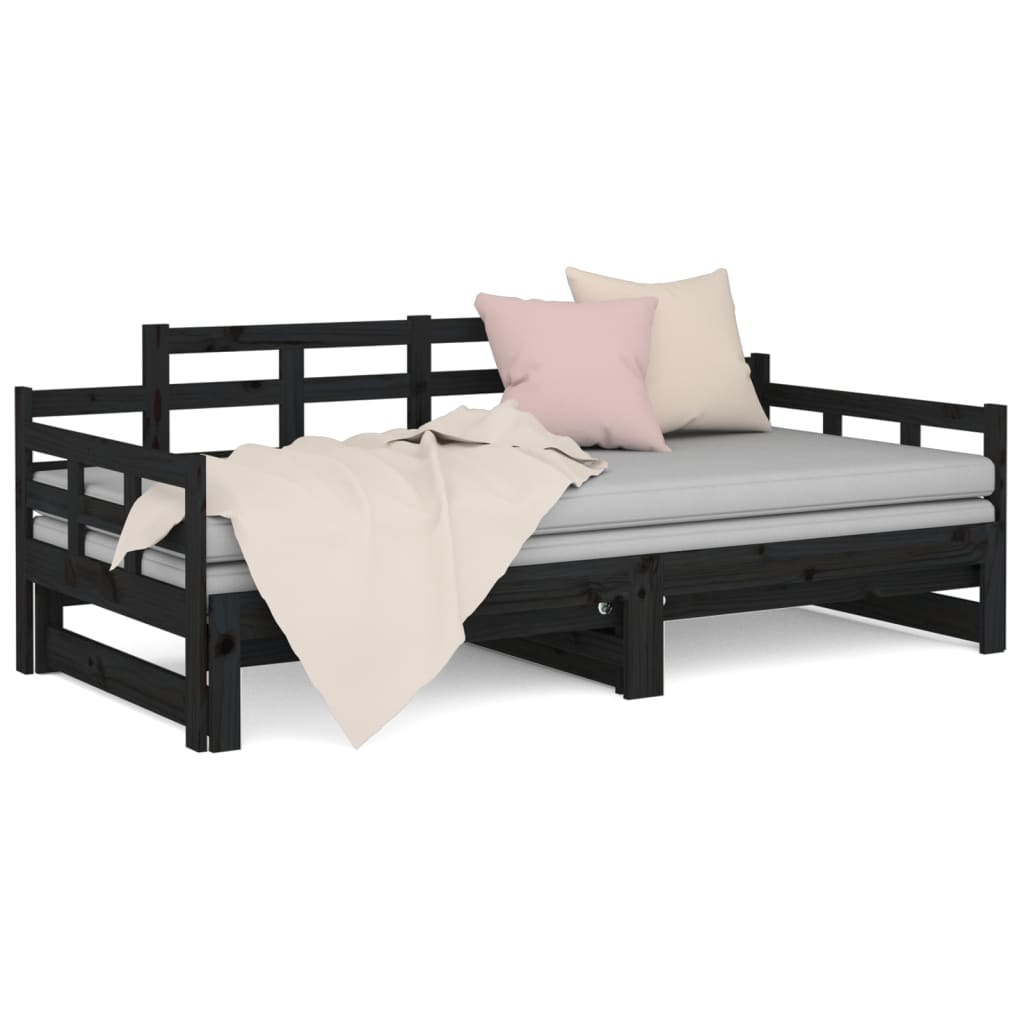 Slaapbank Uitschuifbaar Massief Grenenhout Zwart 2X(90X190) Cm