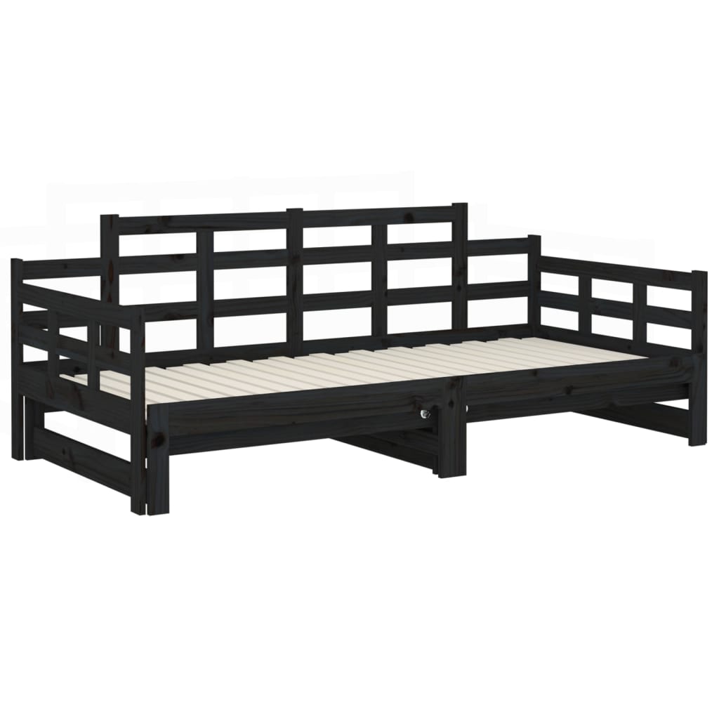 Slaapbank Uitschuifbaar Massief Grenenhout Zwart 2X(90X190) Cm
