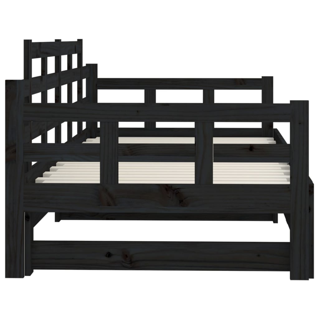 Slaapbank Uitschuifbaar Massief Grenenhout Zwart 2X(90X190) Cm