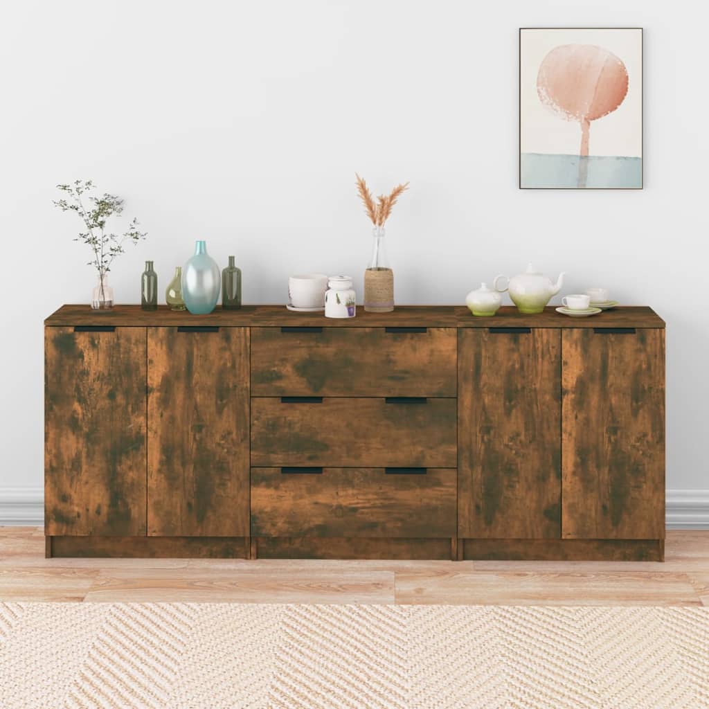 3 St Dressoirs Bewerkt Hout Gerookt Eikenkleurig