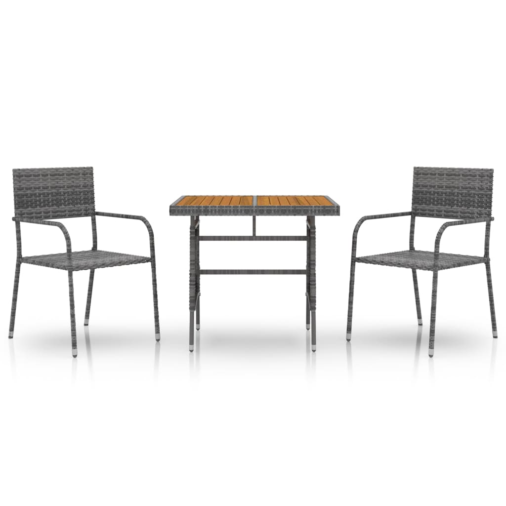 3-Delige Tuinset Poly Rattan Grijs