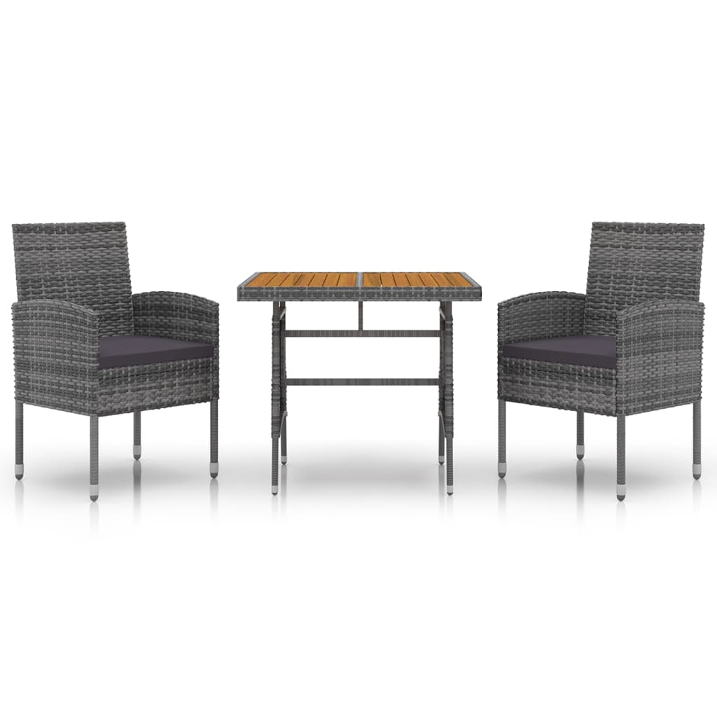 3-Delige Tuinset Poly Rattan Grijs