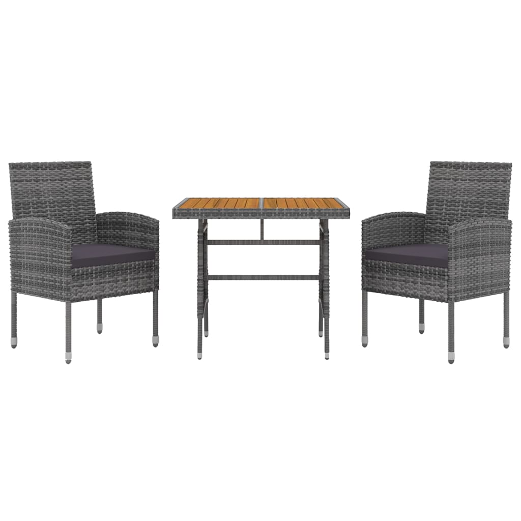 3-Delige Tuinset Poly Rattan Grijs