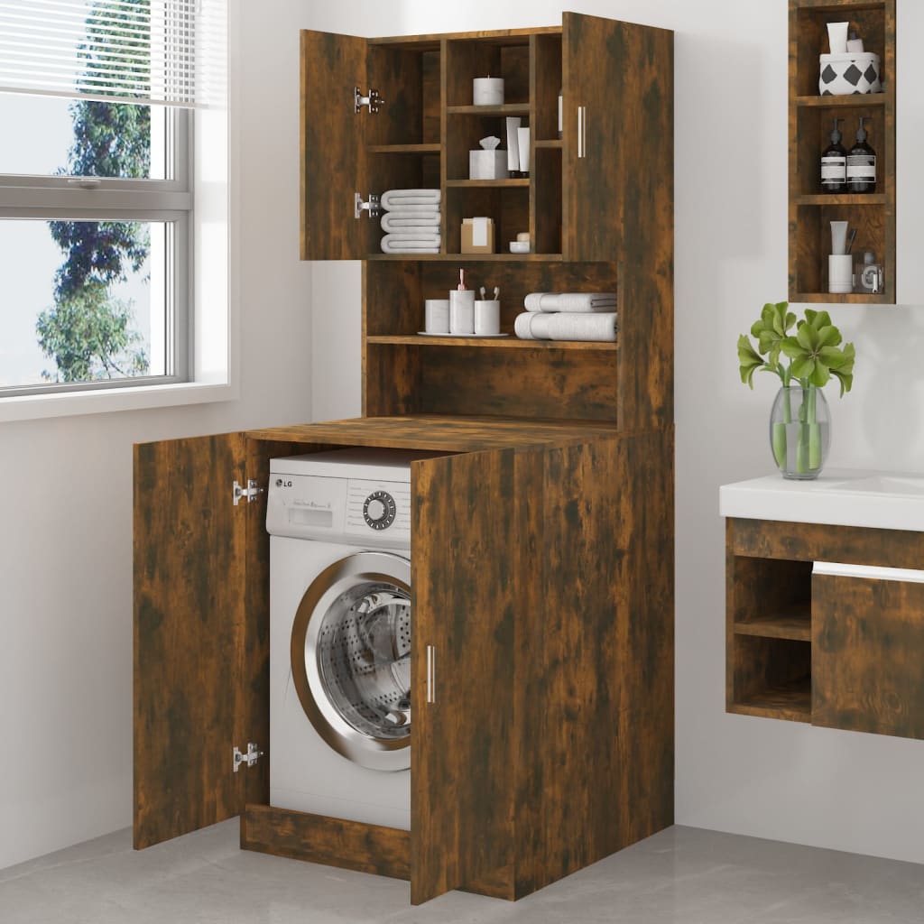 Wasmachinekast Bewerkt Hout Gerookt Eikenkleurig