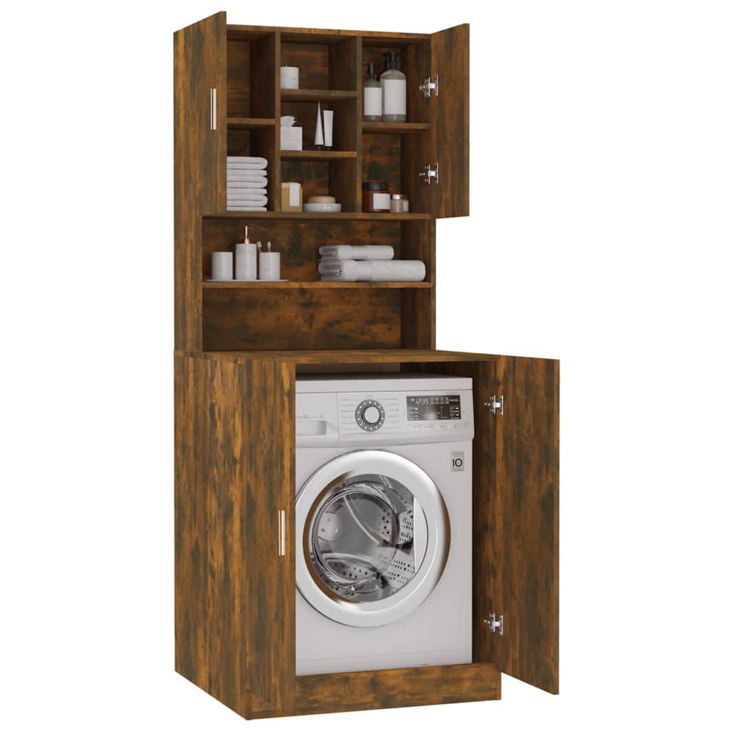 Wasmachinekast Bewerkt Hout Gerookt Eikenkleurig