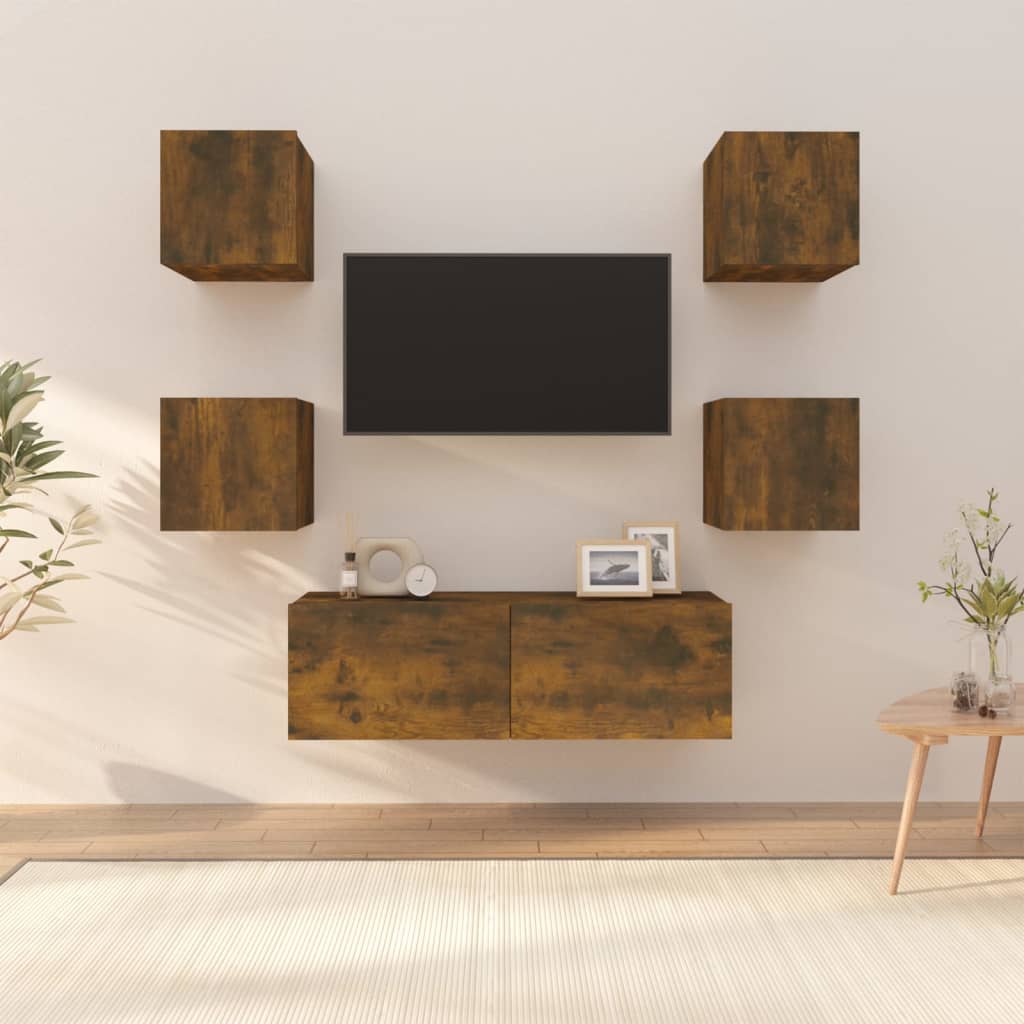 Tv-Wandmeubelset Bewerkt Hout Gerookt Eikenkleurig