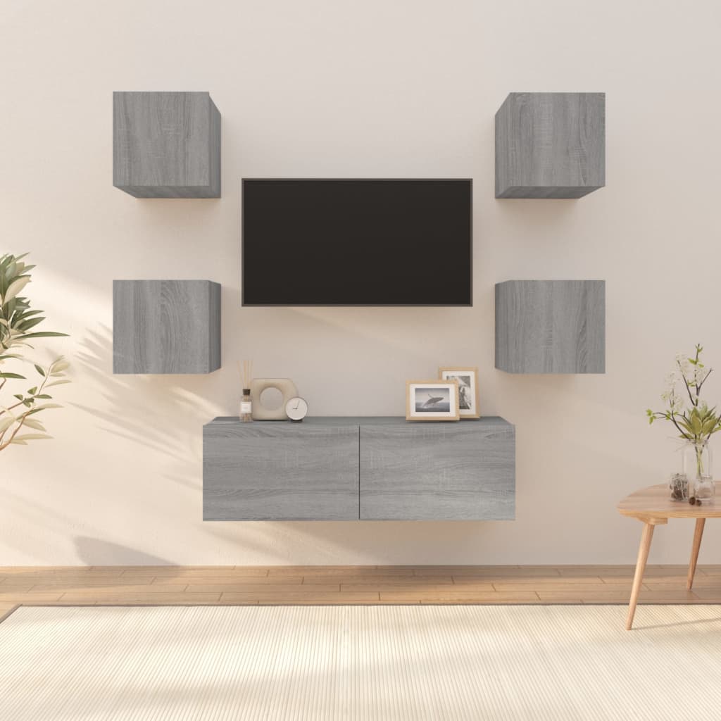 Tv-Wandmeubelset Bewerkt Hout Grijs Sonoma Eikenkleurig