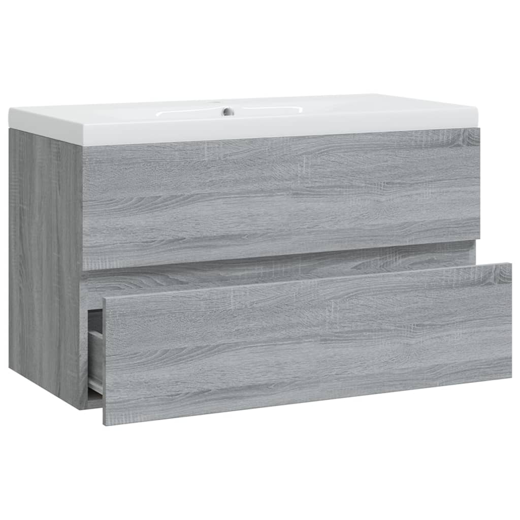 Wastafelkast Met Wastafel Bewerkt Hout Grijs Sonoma Eikenkleur