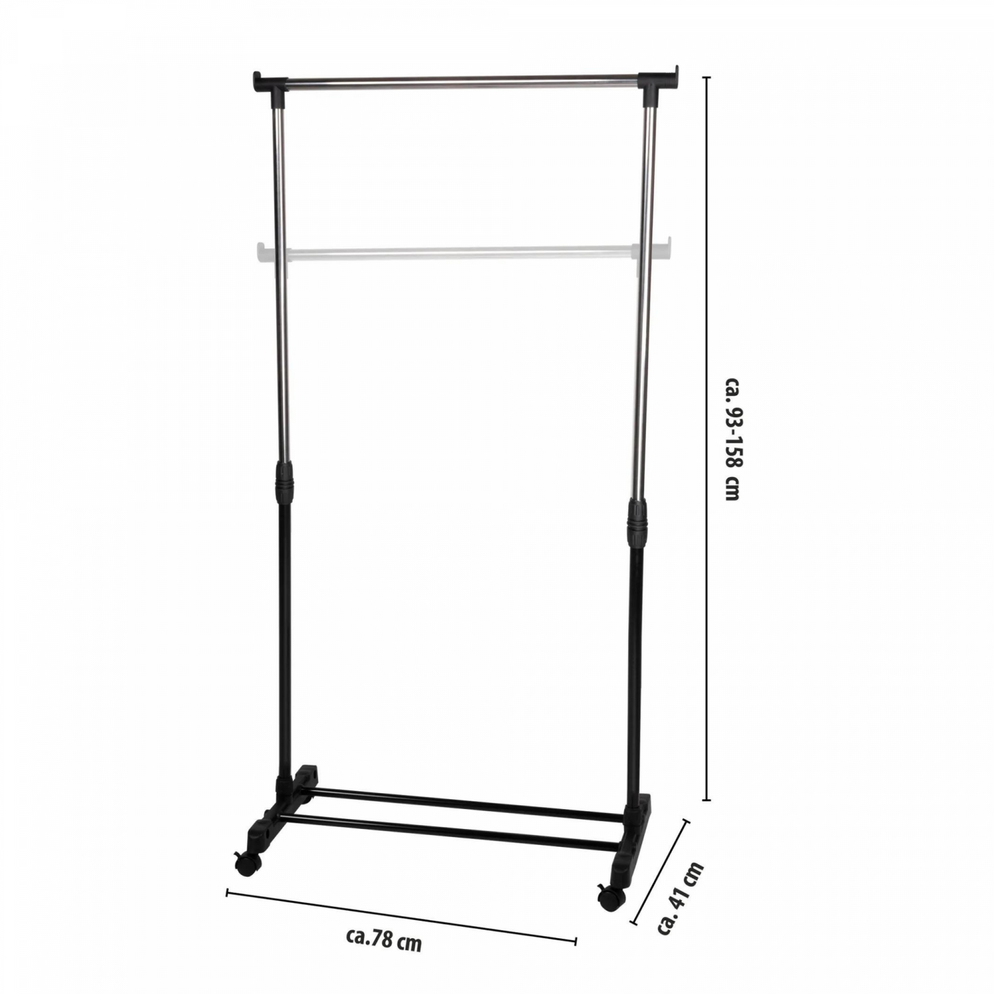 Alpina Zwart Metalen Kledingrek Met Wieltjes 78X41X93-158Cm