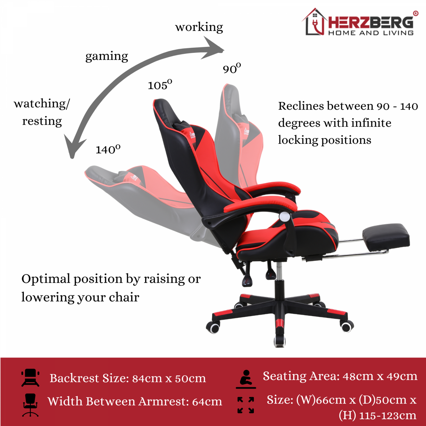 Herzberg Home & Living Herzberg Ergonomische Gaming Of Bureaustoel Rood