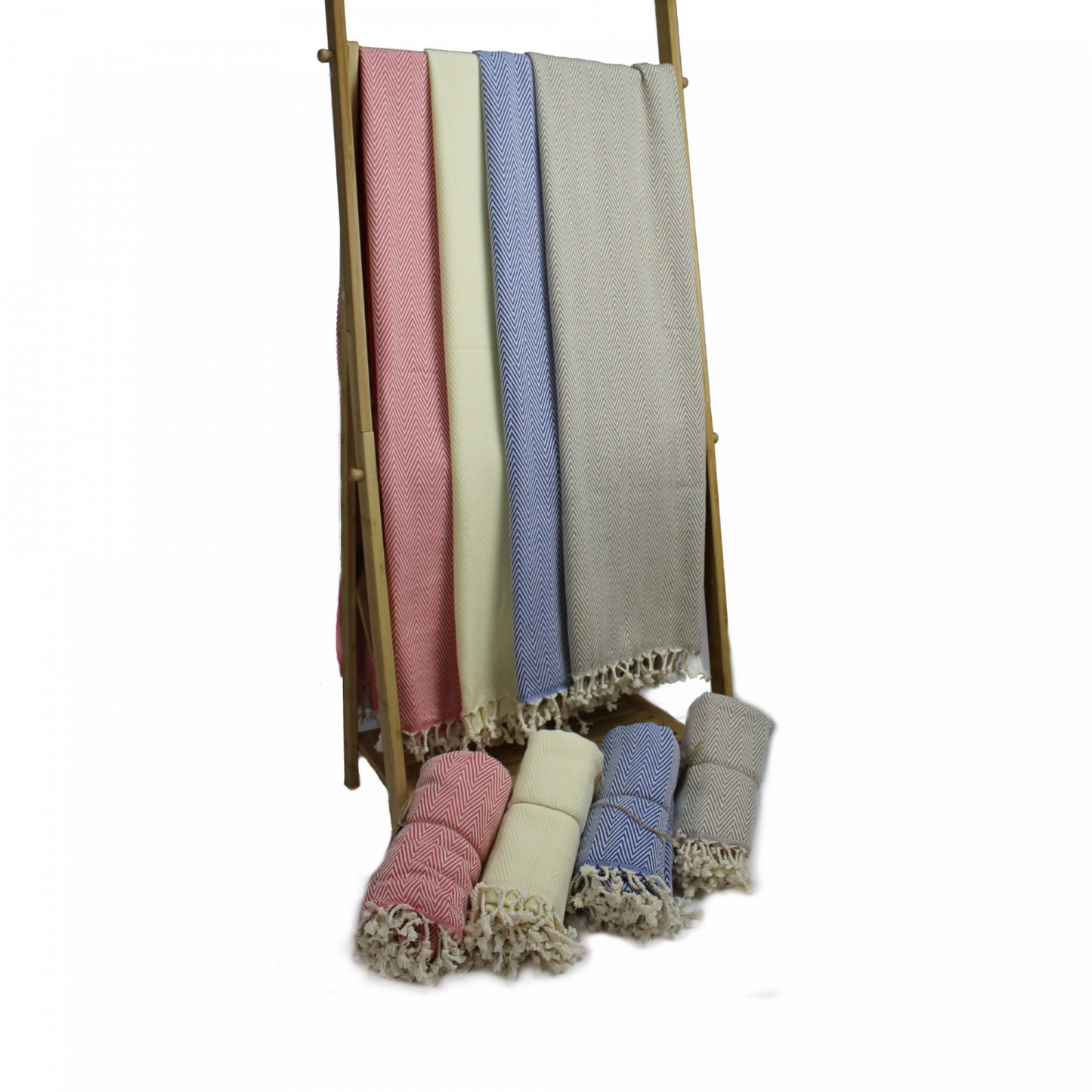 Coton D'or Ps-137:Katoen Beach Peshtemal Handdoeken 95X180 - Chevron Strepen Crème