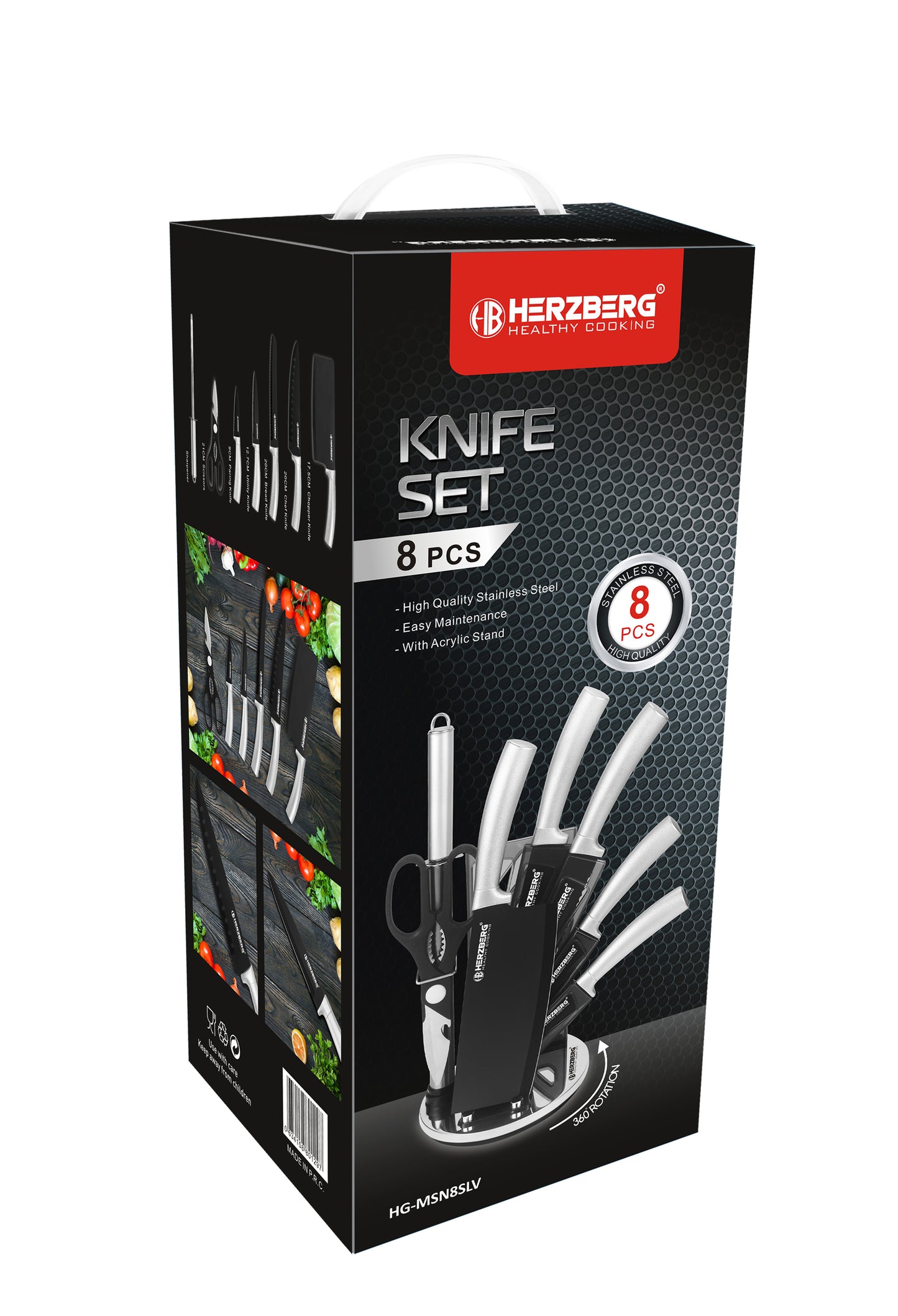 Herzberg Home & Living Herzberg 8-Delige Messenset Met Acrylstatief - Zilver