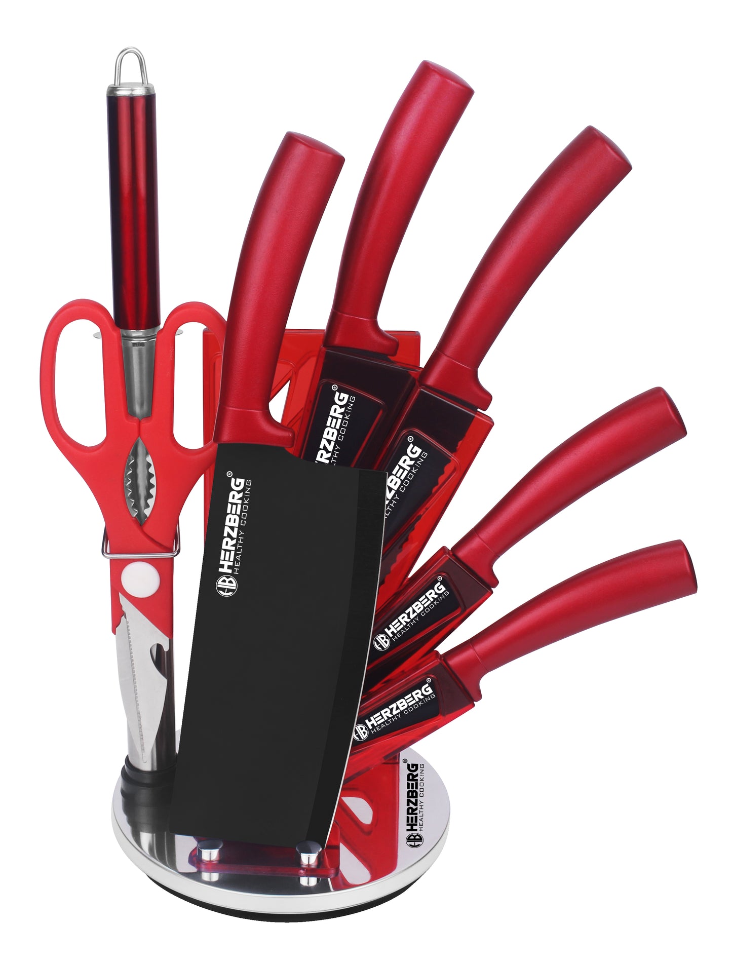 Herzberg Cooking Herzberg 8-Delige Messenset Met Acrylstatief - Rood