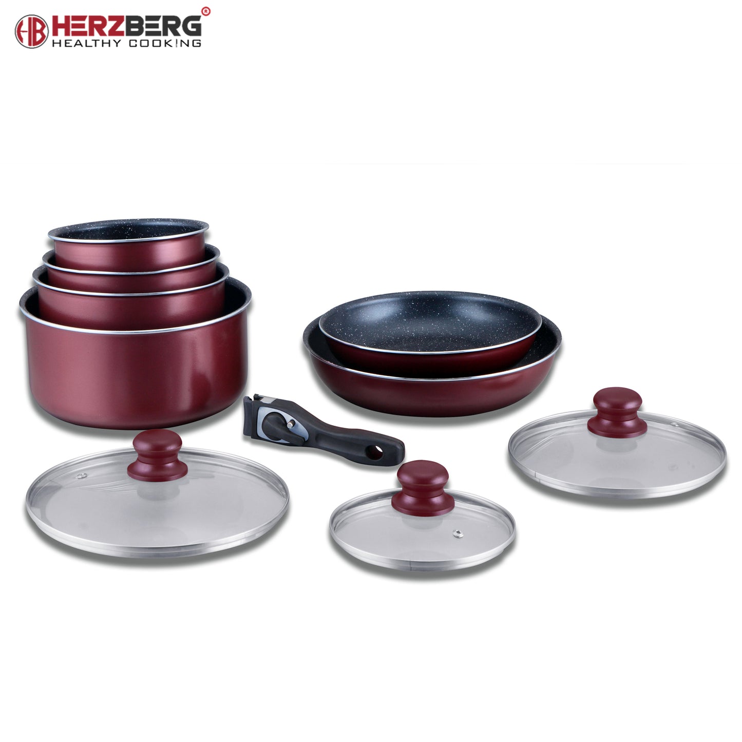 Herzberg Cooking Herzberg Hg-5000: 10-Delige Pannenset Met Marmeren Coating Zwart