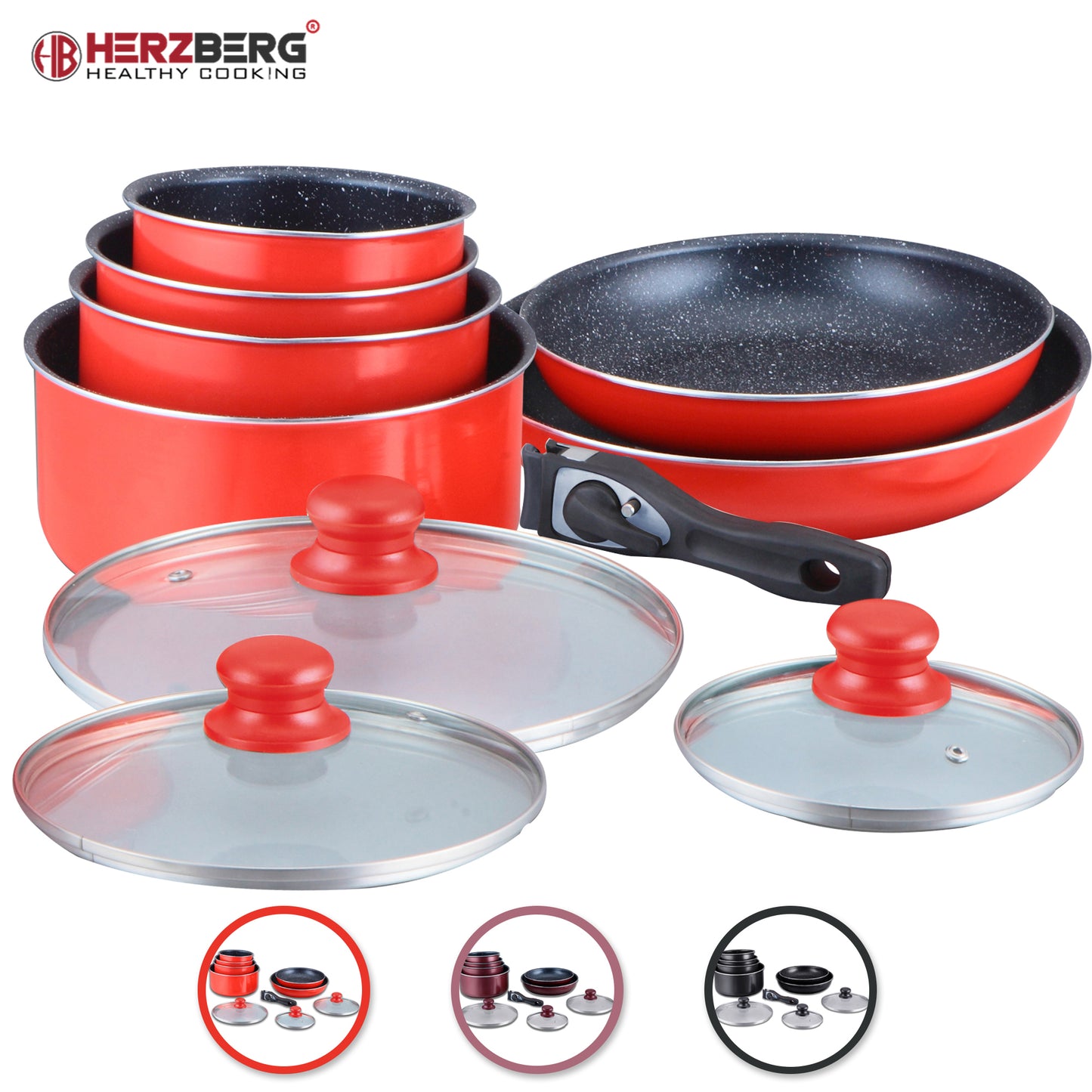 Herzberg Cooking Herzberg Hg-5000: 10-Delige Pannenset Met Marmeren Coating Zwart