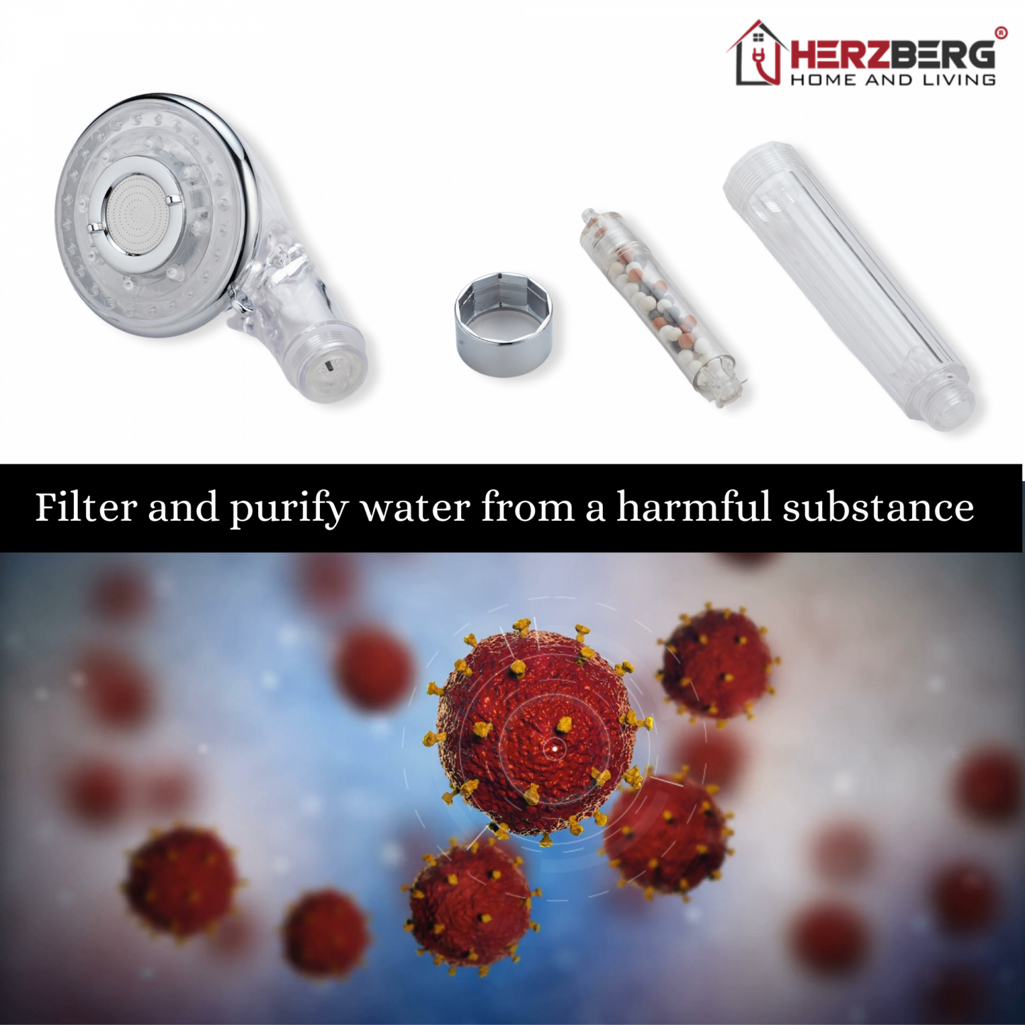 Herzberg Hg-8023: Persoonlijke Douchekop - Antibacteriële Activering Mineralisatiebal
