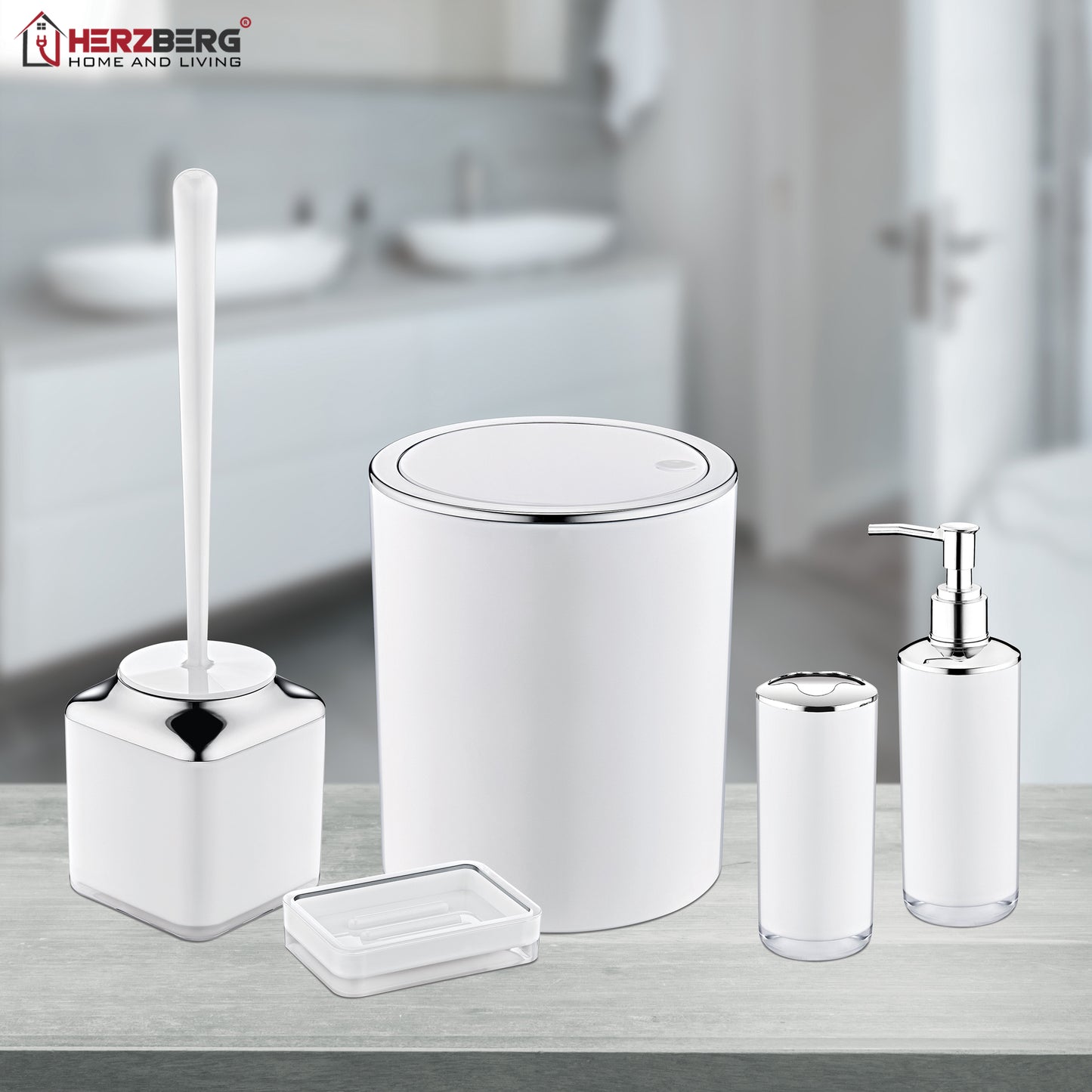 Herzberg Home & Living Herzberg Hg-Oky6321: 5-Delige Badkamerset - Dubbellaagse Kleur Grijs