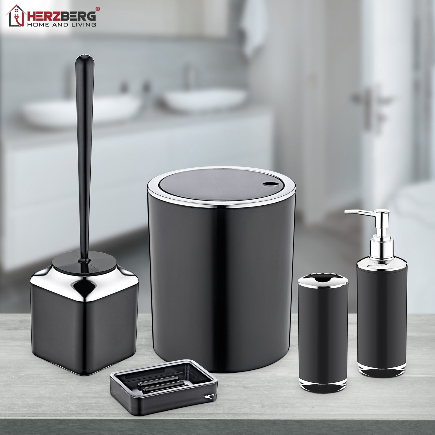 Herzberg Home & Living Herzberg Hg-Oky6321: 5-Delige Badkamerset - Dubbellaagse Kleur Grijs