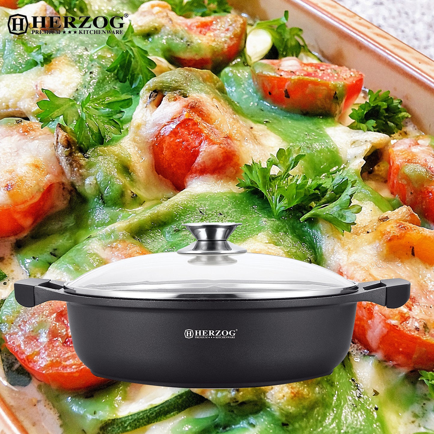 Herzog Gegoten Braadpan Van 32 Cm Met Siliconen Handgrepen