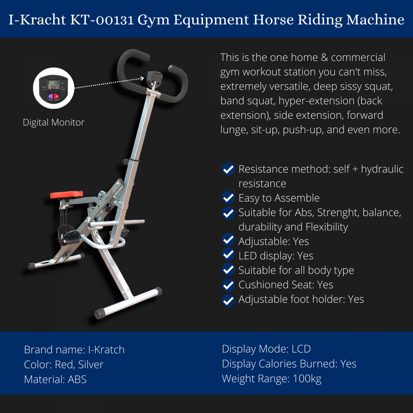 I-Kracht Total Fitness Crunch Met Digitale Monitor Zilver