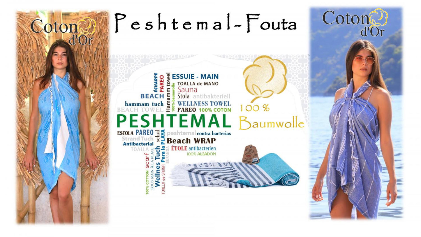 Coton D'or Peshtemal Ps-113:Katoen Beach Peshtemal Handdoeken 95X185 - Dual Color Blauw