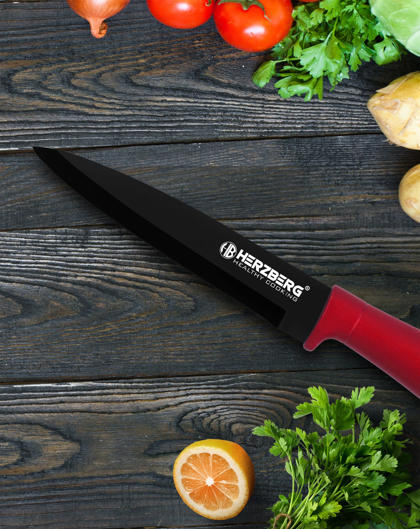 Herzberg Cooking Herzberg 8-Delige Messenset Met Acrylstatief - Rood