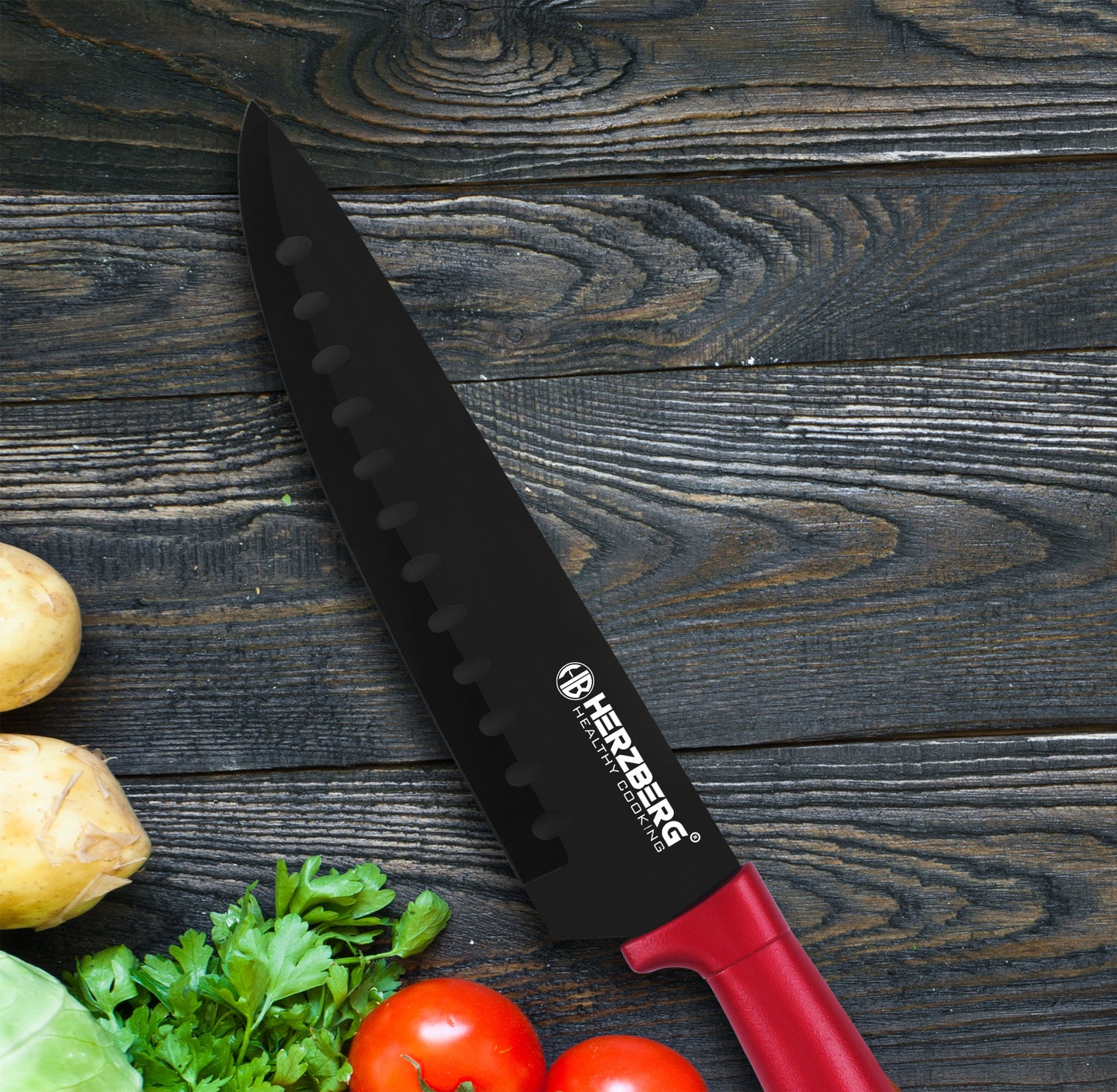 Herzberg Cooking Herzberg 8-Delige Messenset Met Acrylstatief - Rood