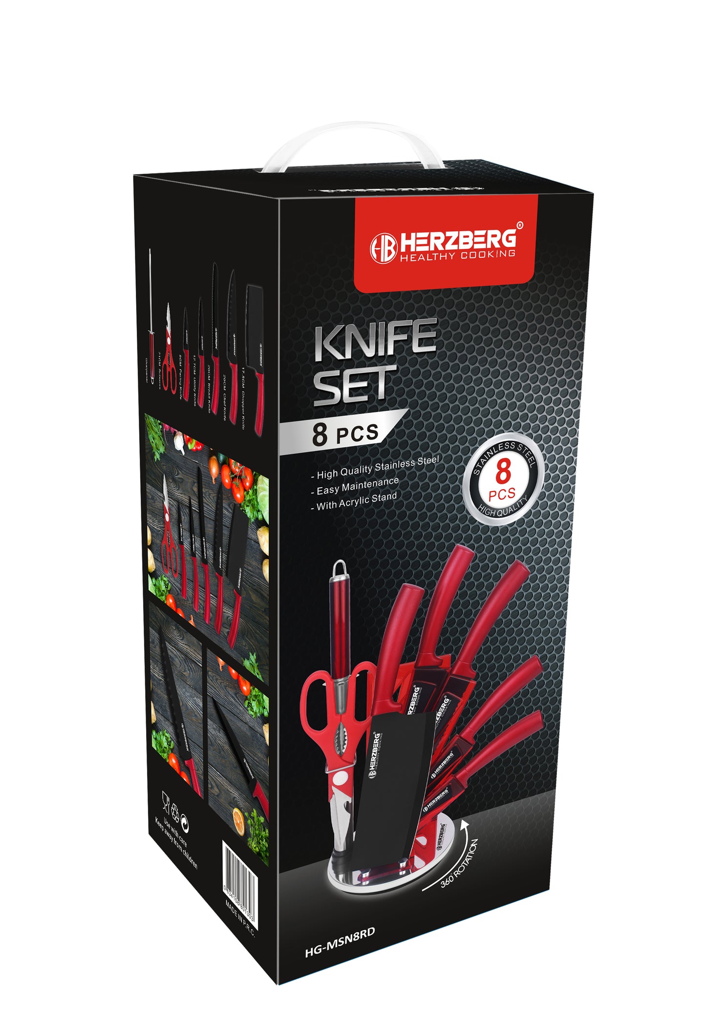 Herzberg Cooking Herzberg 8-Delige Messenset Met Acrylstatief - Rood