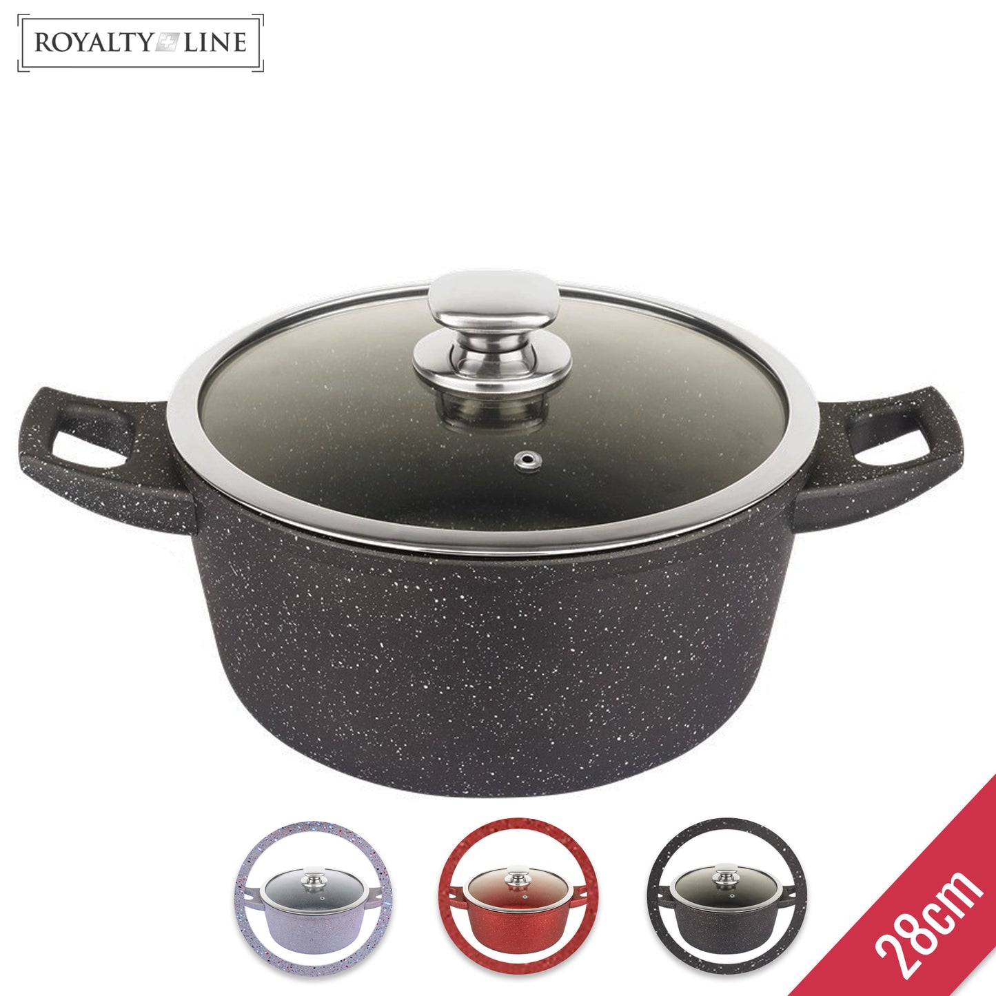 Royalty Line Rl-Fc28Cm: Gesmede Aluminium Kookpot Van Marmer Met Anti-Aanbaklaag - 28 Cm Rood