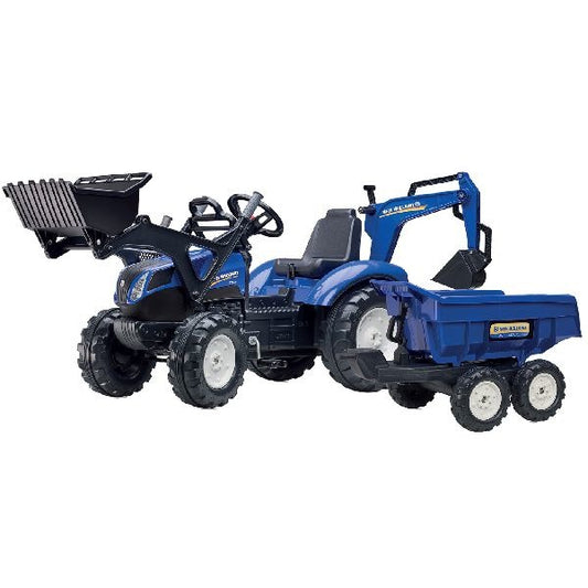 Falk New Holland T8 Tractor + Aanhanger + Lader + Graafarm