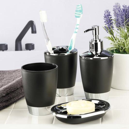 Hi 4-Delige Badkameraccessoireset Zwart En Zilverkleurig