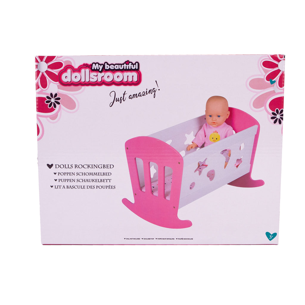 Basic My Beautiful Dollsroom Houten Poppenbed 49X37X35 Cm Roze/Wit