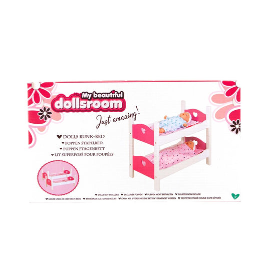 Basic My Beautiful Dollsroom Houten Poppen-Stapelbed Roze/Wit