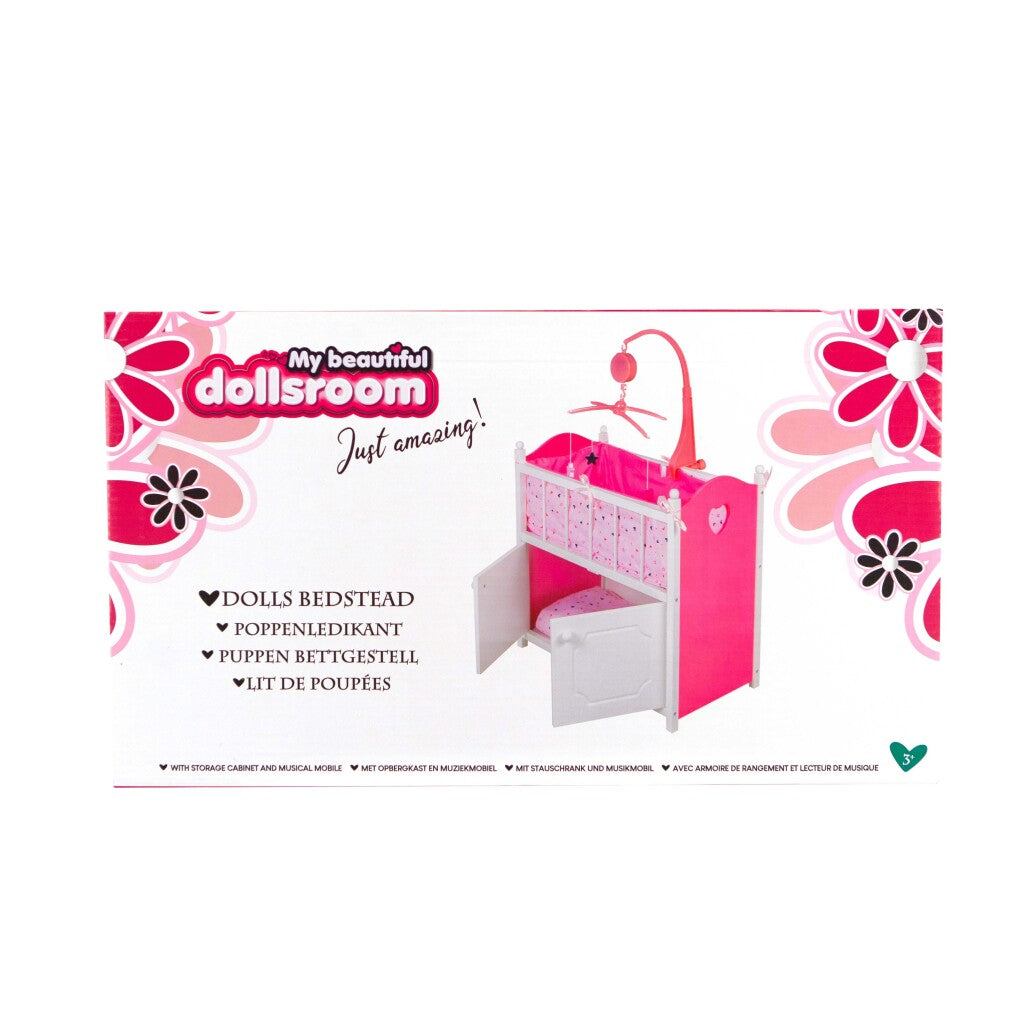 Basic My Beautiful Dollsroom Houten Poppen-Ledikant Met Muziek Roze/Wit