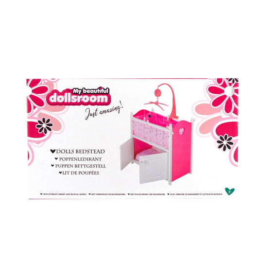 Basic My Beautiful Dollsroom Houten Poppen-Ledikant Met Muziek Roze/Wit