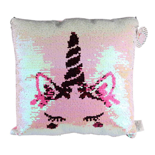 Basic Eenhoorn Kussen Met Pailletten 30X30 Cm Wit/Roze/Zilver
