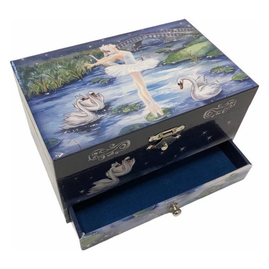 Simply For Kids Sieradendoos Met Muziek Zwanenmeer Met Lade Blauw