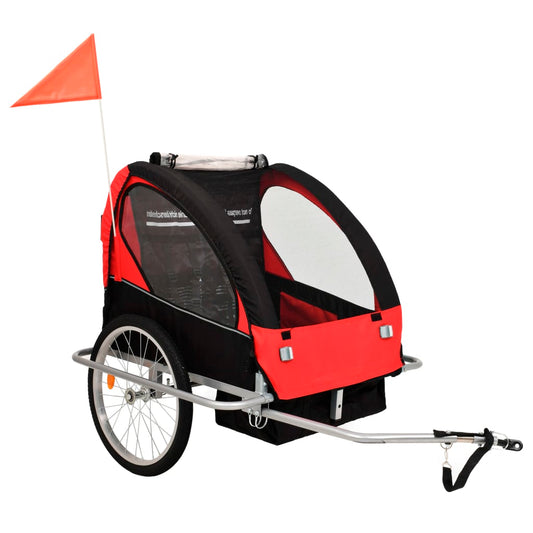 Fietskar Voor Kinderen En Wandelwagen 2-In-1 Zwart En Rood