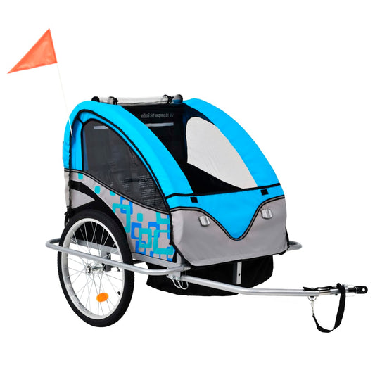 Kinderfietskar En Wandelwagen 2-In-1 Blauw En Grijs