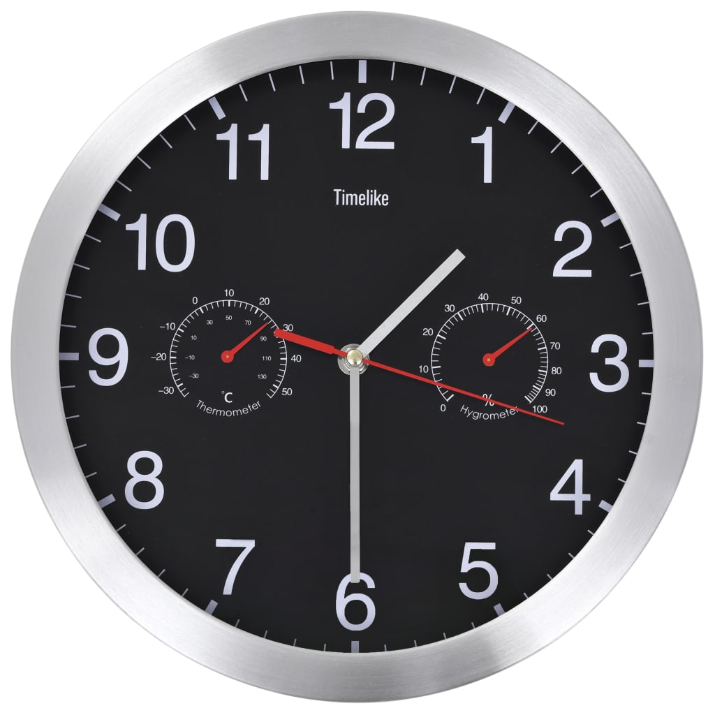 Wandklok Met Quartz-Mechanisme Hygrometer Thermometer 30 Cm Zwart