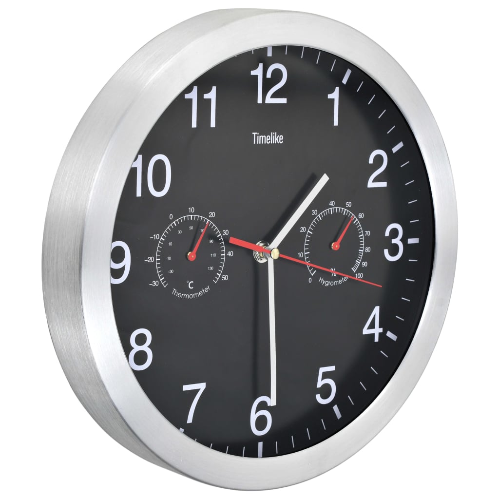 Wandklok Met Quartz-Mechanisme Hygrometer Thermometer 30 Cm Zwart
